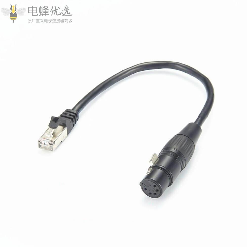 DMX_XLR_5脚母线到RJ45公线适配器用于LED照明DMX512解码器接0.1米连接线