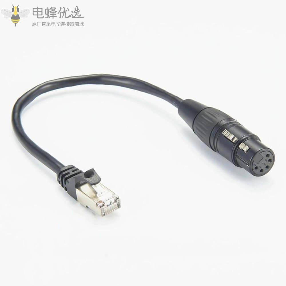 DMX_XLR_5脚母线到RJ45公线适配器用于LED照明DMX512解码器接0.1米连接线