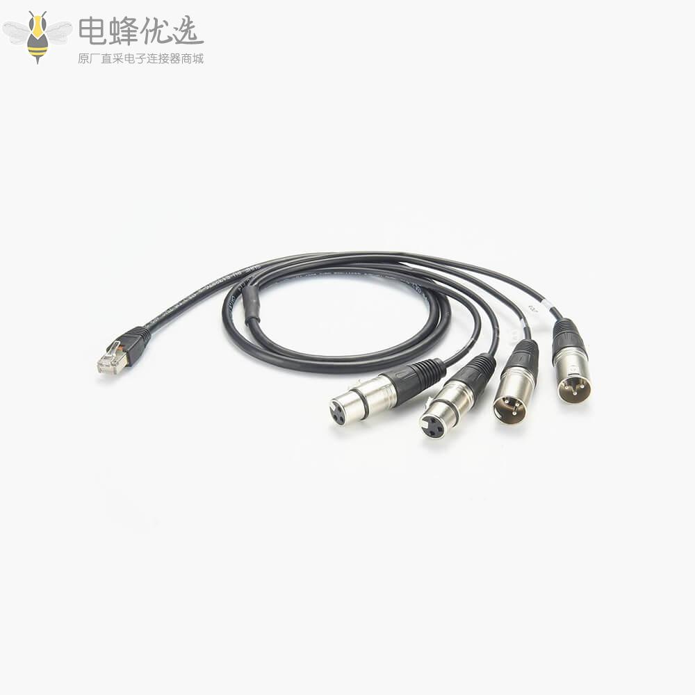 4通道无源平衡音频扩展器通过RJ45插头连接到2母2公XLR