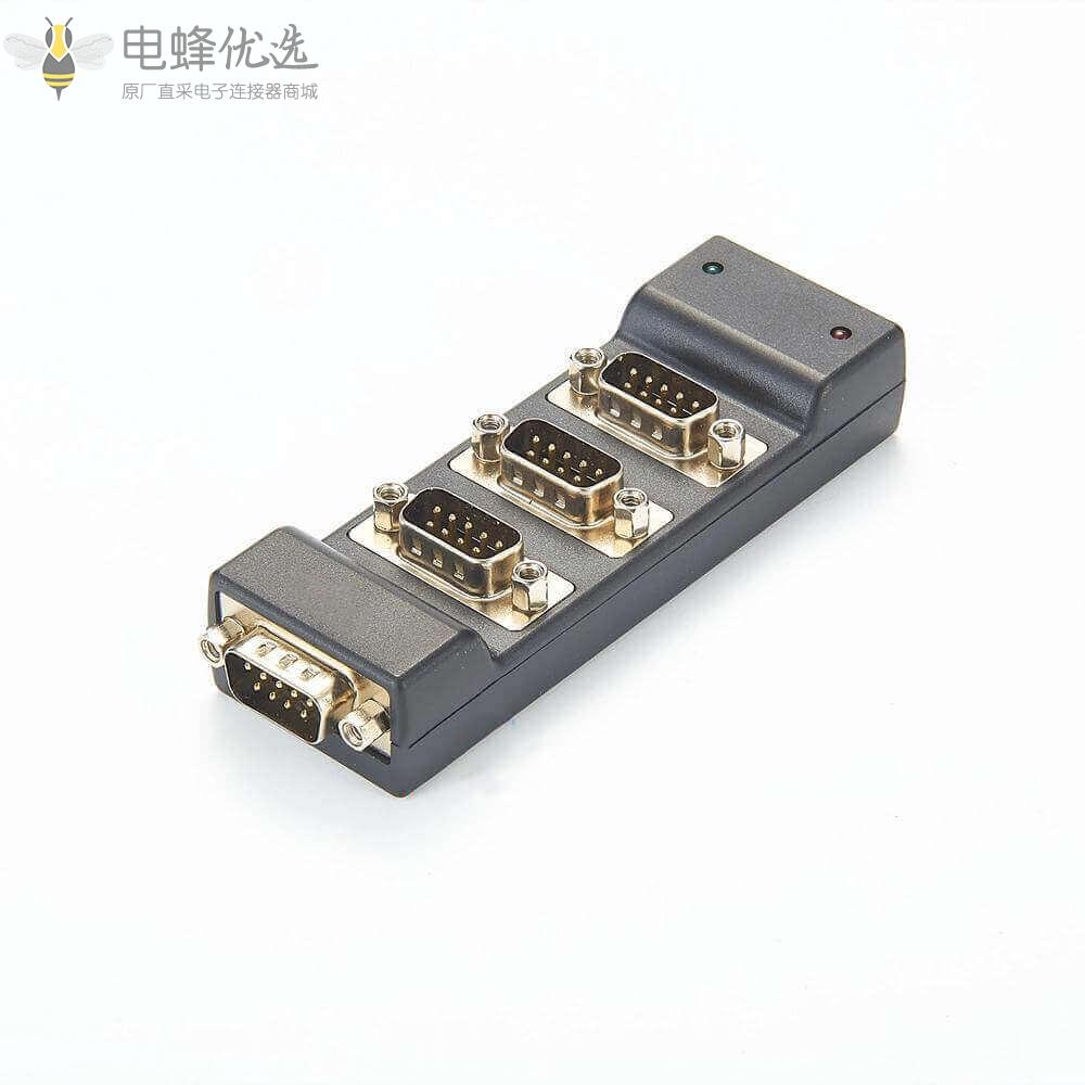 可以使用3件DB9公头连接器和USB_A分流器集线器
