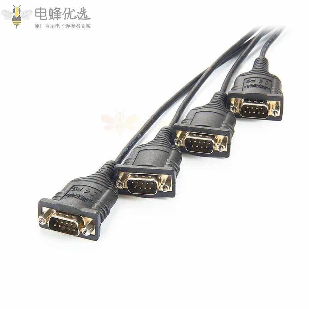 USB_C公头转4端口DB9公头串行RS232适配器FTDI芯片组线材1米