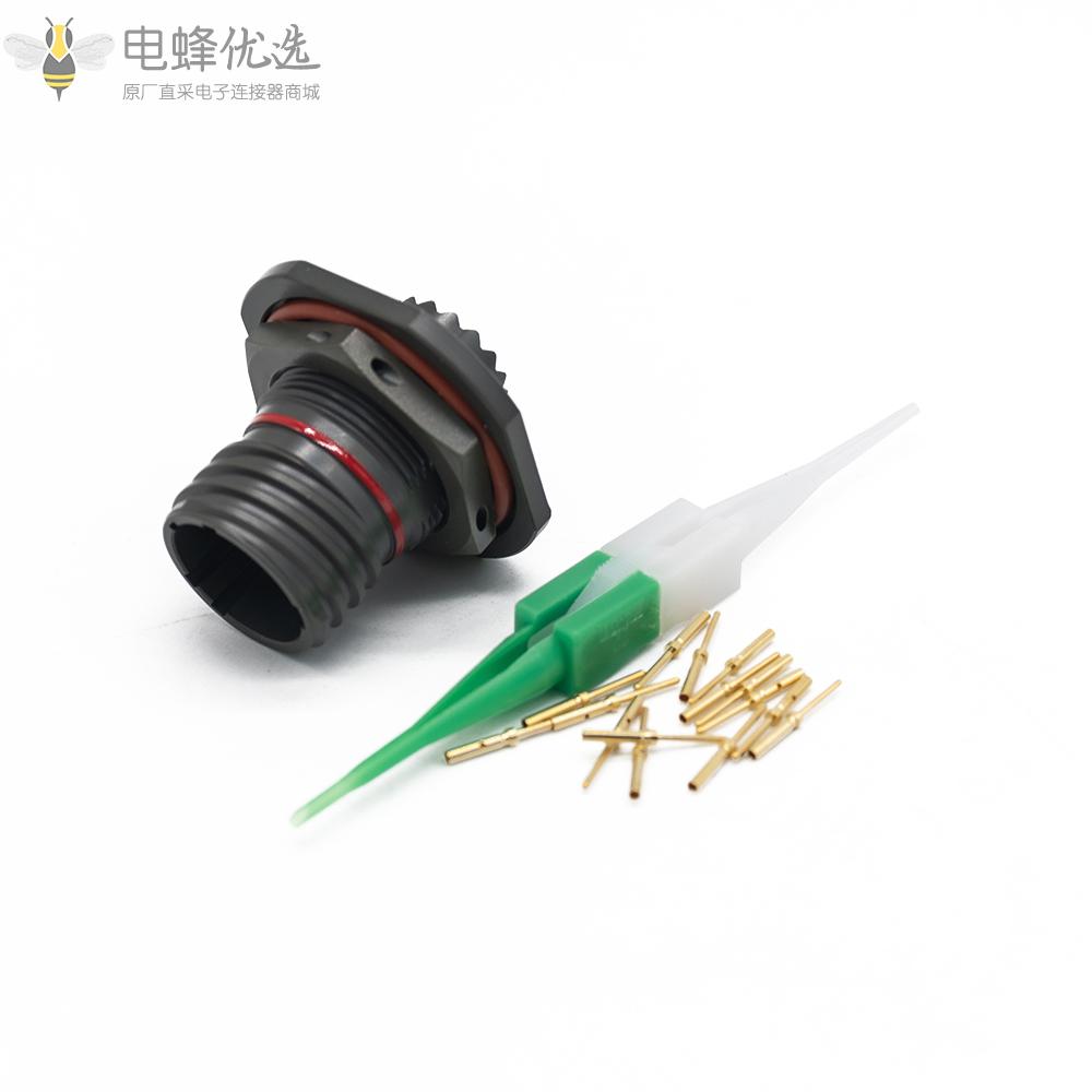 D38999连接器24号壳体N键位13芯螺母安装带针公插头