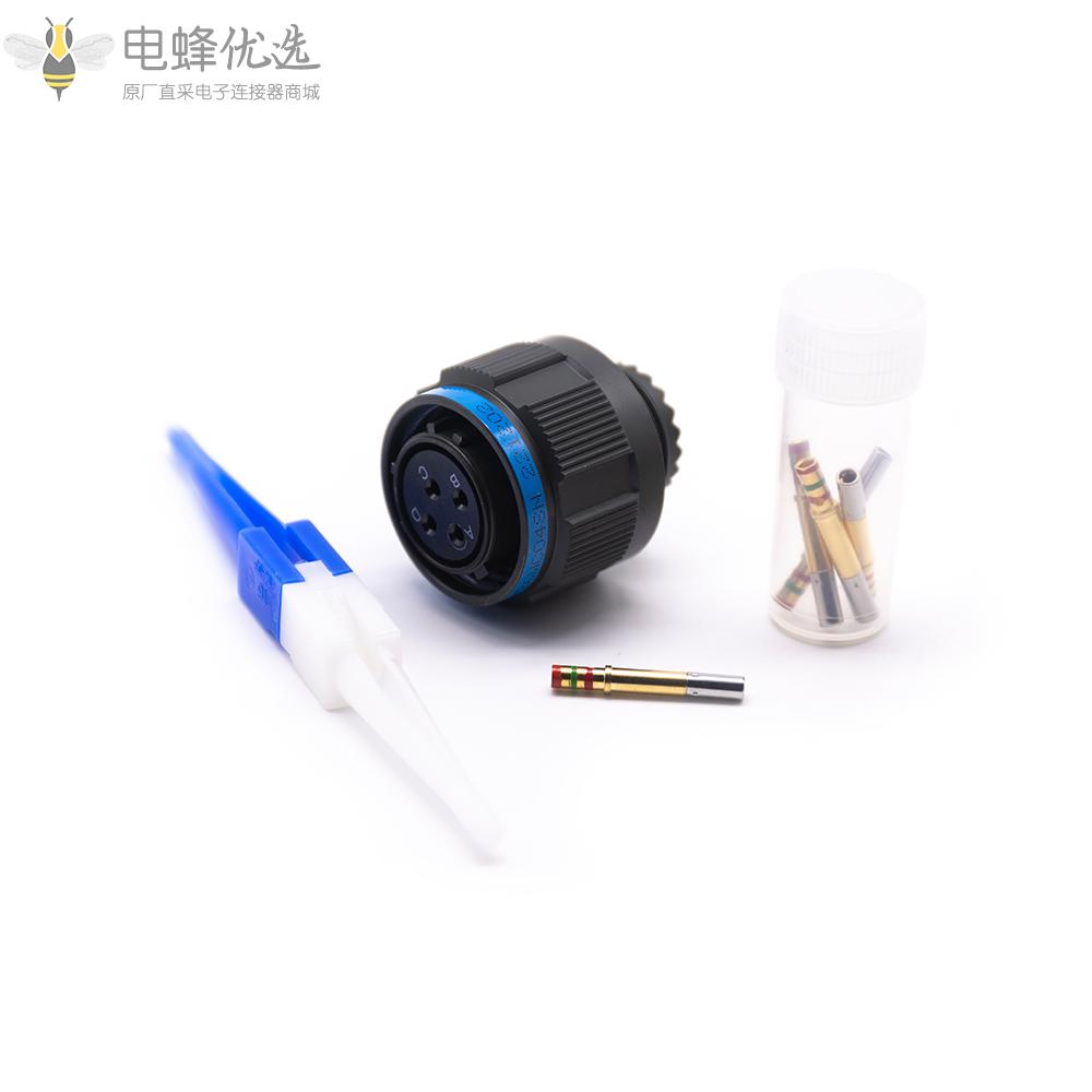 D38999连接器4芯带孔母插头N键位13号壳体