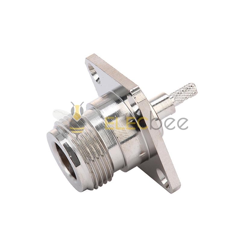 射频同轴连接器N-KF-1.5双窗N母头四孔安装法兰方板接RG316 RG174