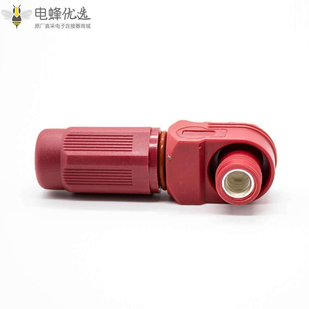 单芯防水连接器400A弯式插头塑料IP67红色14mm接线