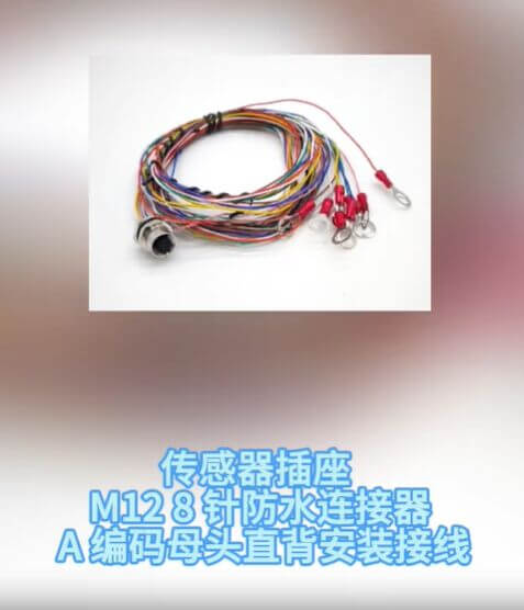 传感器插座M12_8针防水连接器A编码母头直背安装接线