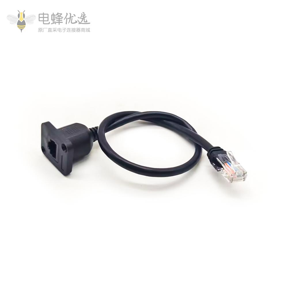 RJ45延长线面板长带螺丝带屏蔽壳母座转公头黑色转接线