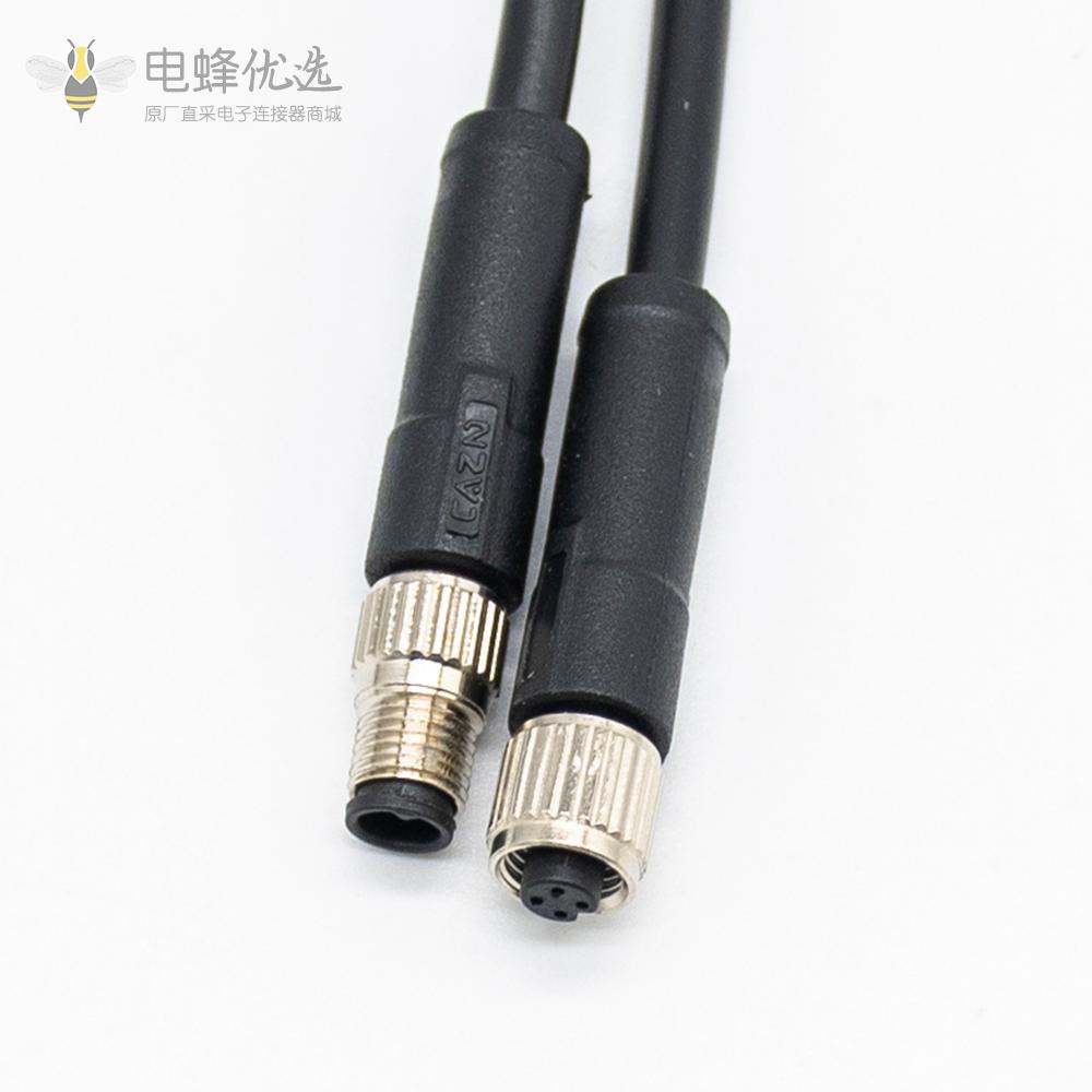 M5注塑线材防水M5 4芯母头转4芯公头延展线1米26AWG