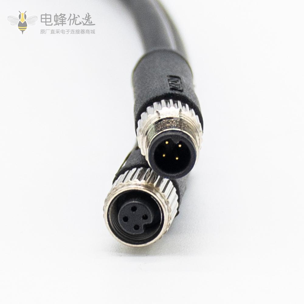 M5注塑线材防水M5 4芯母头转4芯公头延展线1米26AWG