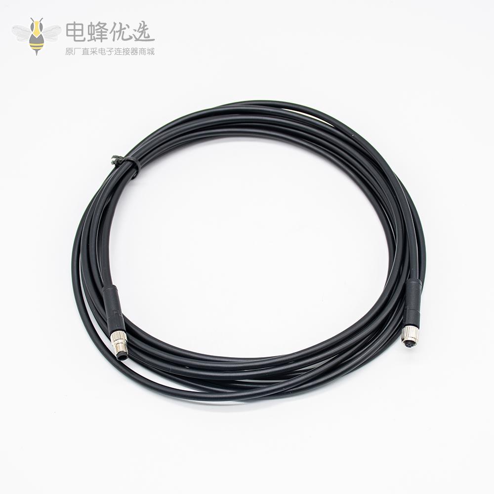 M5注塑线材防水M5 4芯母头转4芯公头延展线1米26AWG