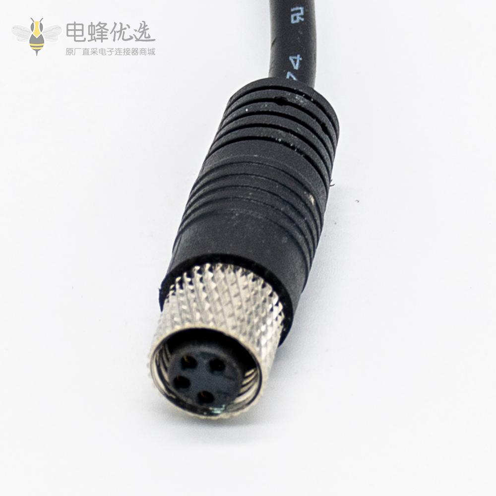 M8连接器直头公头注塑成型线A型4芯母头连线1米24AWG