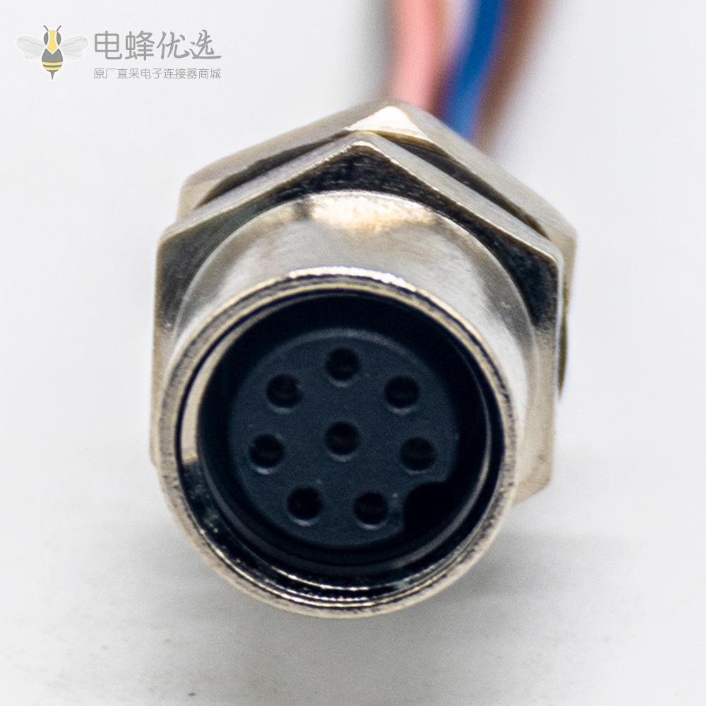 M8 3芯传感器插头接线焊线防水插座A型3芯母插座接25CM 26AWG线