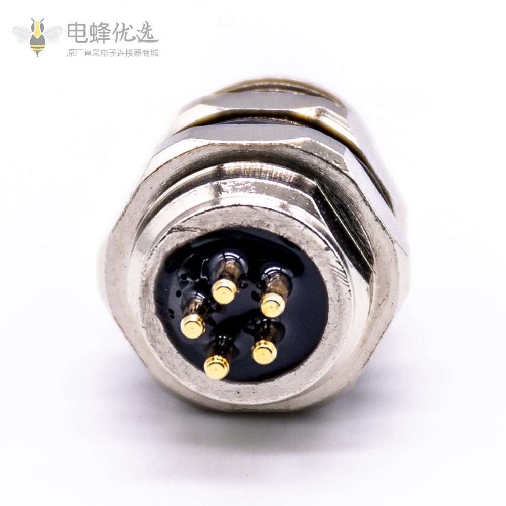 M8 B型板端5芯母插座防水前锁PCB插板连接器