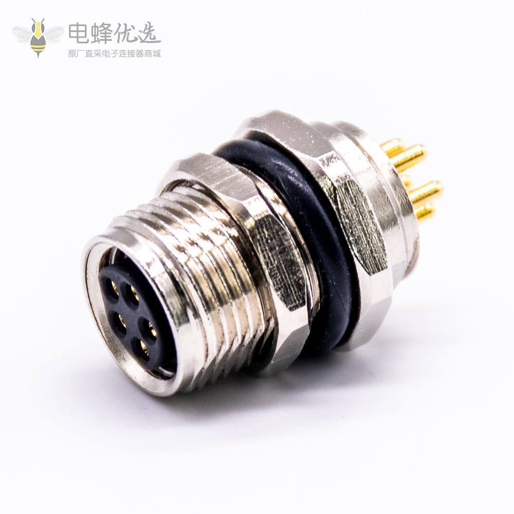 M8 B型板端5芯母插座防水前锁PCB插板连接器