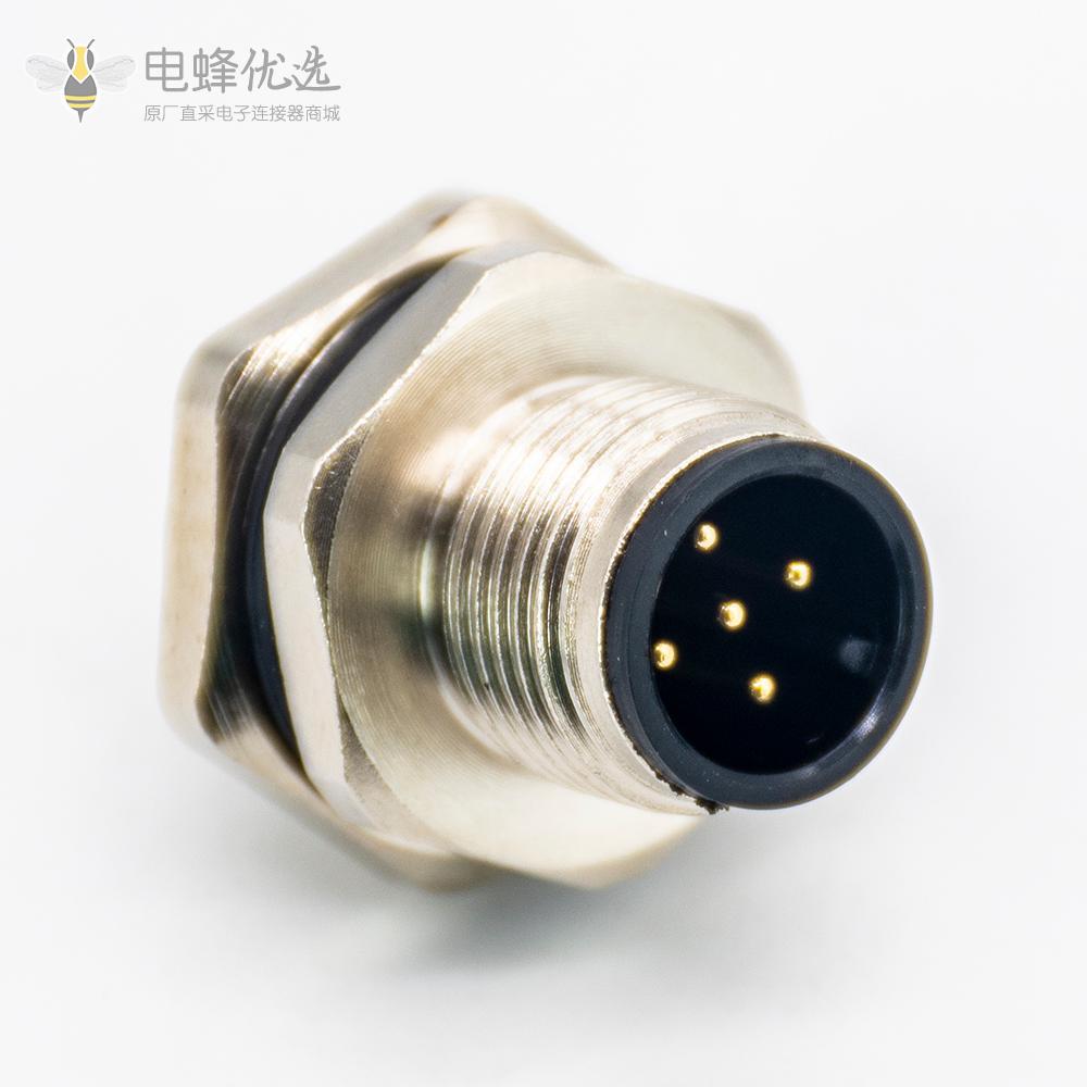 M12工业插座M12 5芯后锁板焊线式接线传感器防水连接器