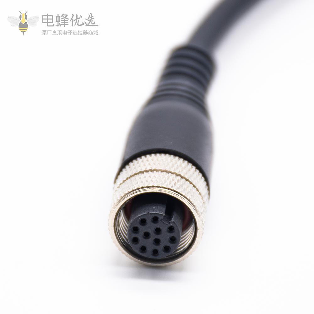 IP67防水连接器 M12连接器12Pin A-Code 母直头带线航空插头1M