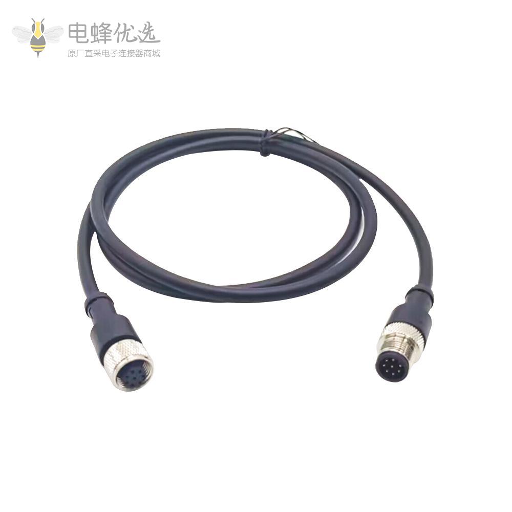 M12电缆接头8芯公头转母头注塑成型式电缆1M