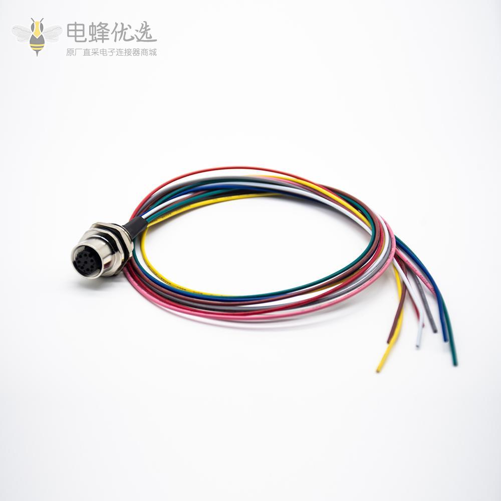 M12连接器 8pin 母头后锁带线型板端插座带线50CM