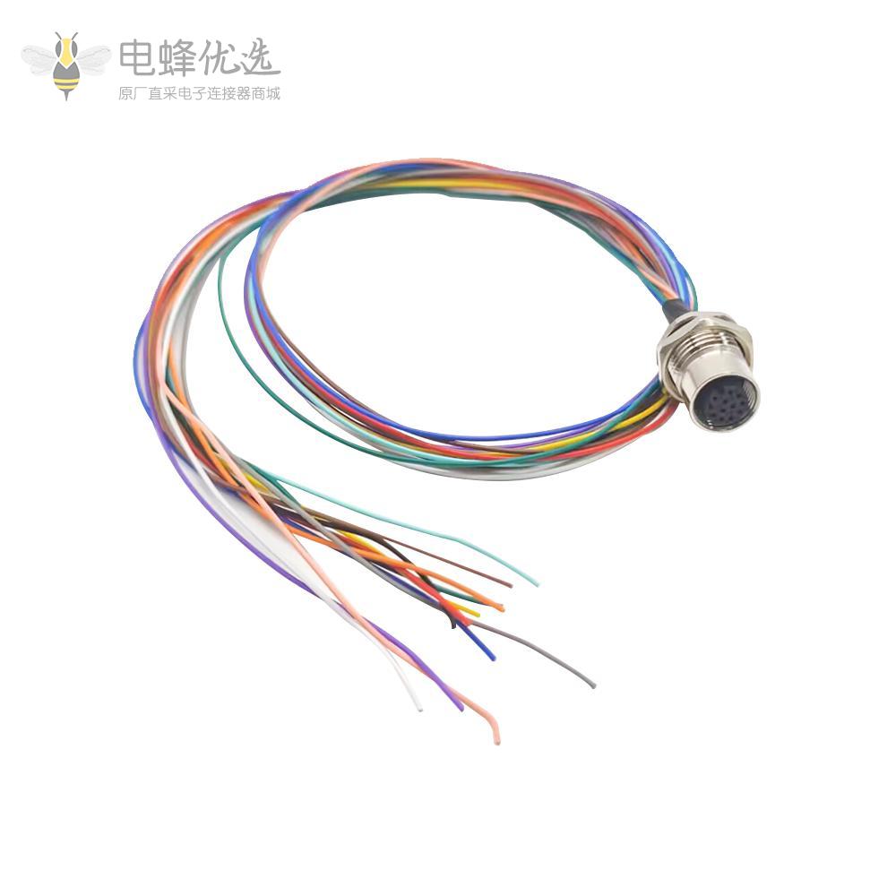 M12 12Pin 母头防水连接器前锁板焊线座子带线