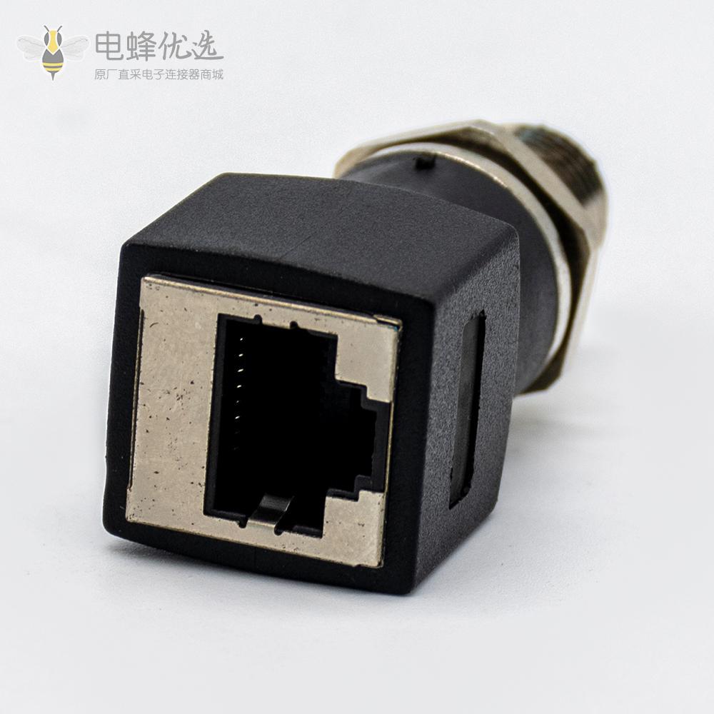 m12公头转rj45母头转接头m12直式4pin穿墙转rj45直型连接器