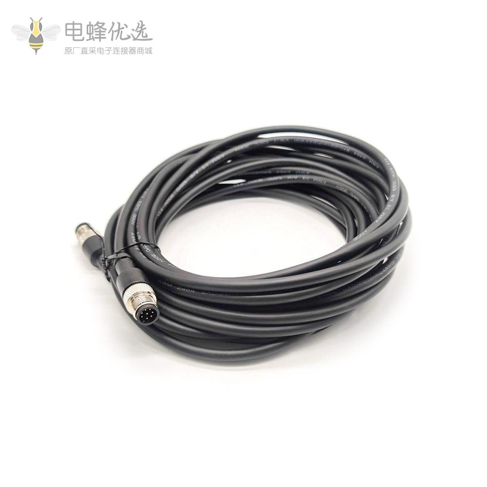 m12传感器电缆双公头8pin直式连线长A编码24ft AWG24 不带屏蔽