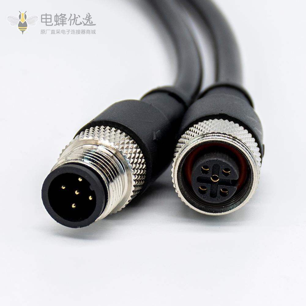 m12连接器5孔公转母有直式m12注塑线A编码