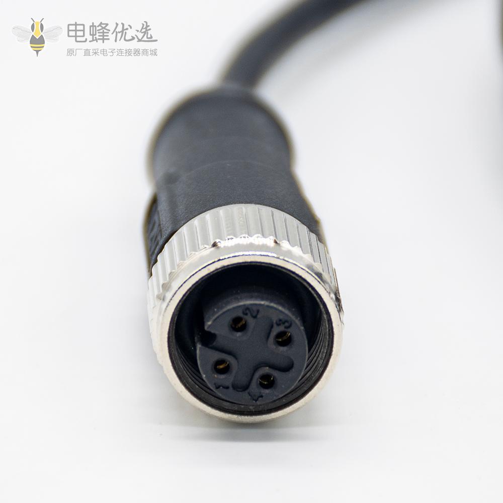 m12转USB接线180度m12A型4芯转USB Type A公头不带屏蔽1M AWG26