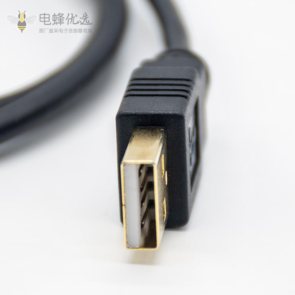 m12转USB接线180度m12A型4芯转USB Type A公头不带屏蔽1M AWG26