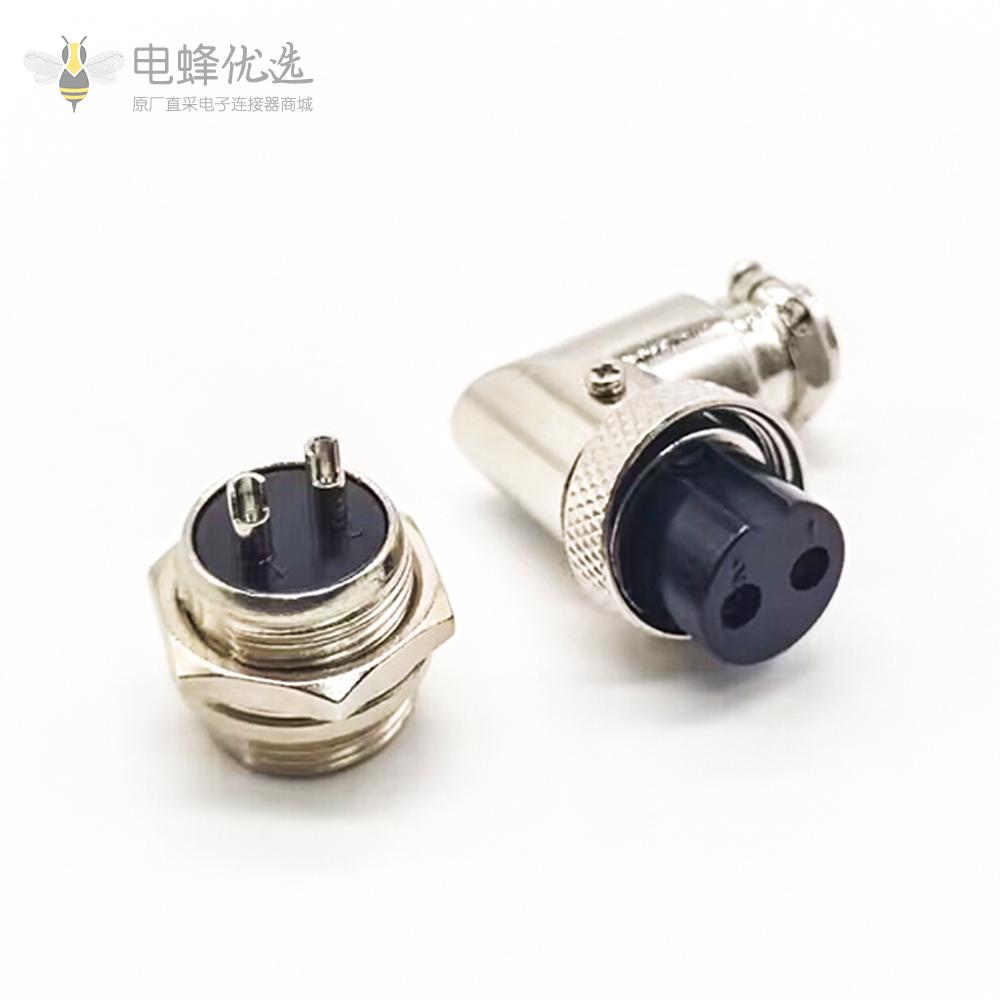 弯式GX16连接器2芯公头座子母头插头连接器