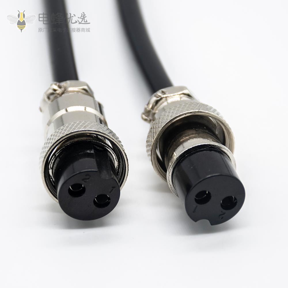 GX16-2芯母头航空双边线母对母现场组装插头电缆线1M