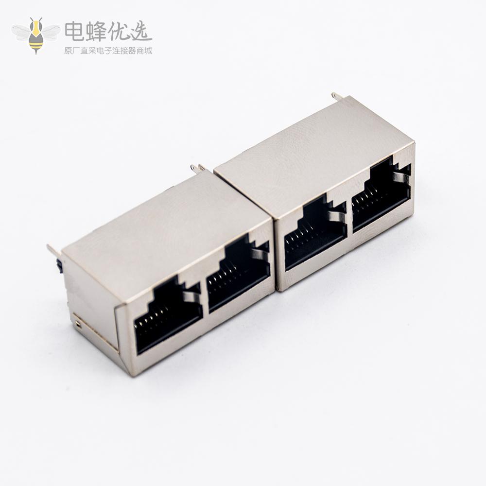 双口rj45插座1*2直式屏蔽接口插PCB板