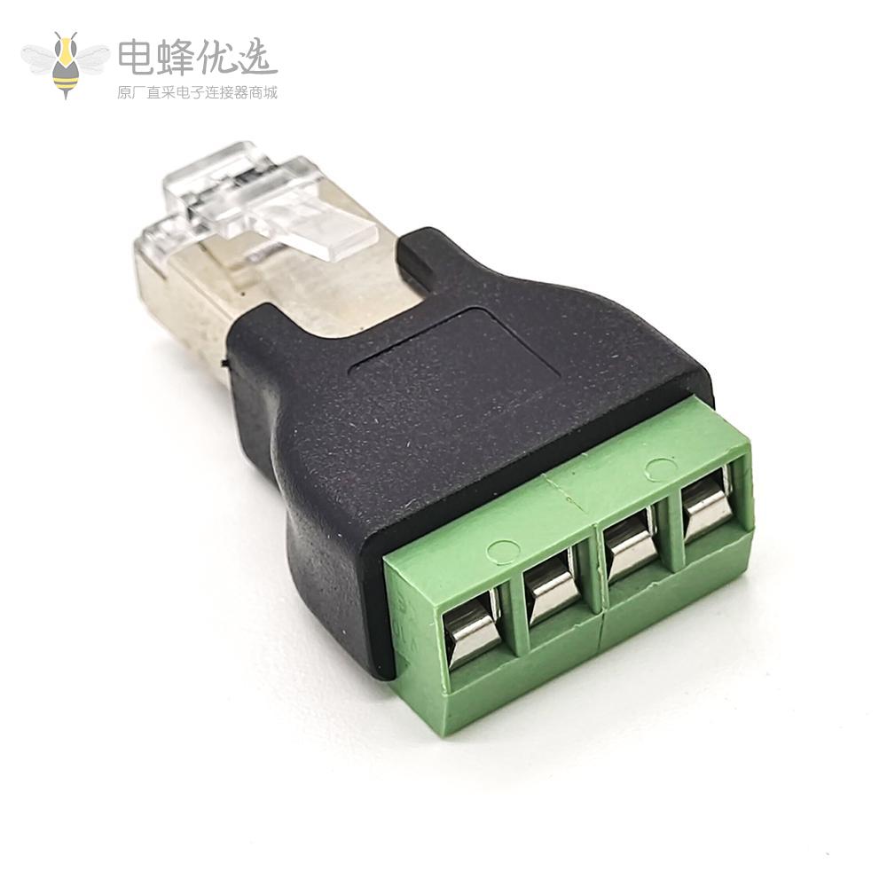 RJ45转端子直式8芯RJ45公插头转4芯接线端子