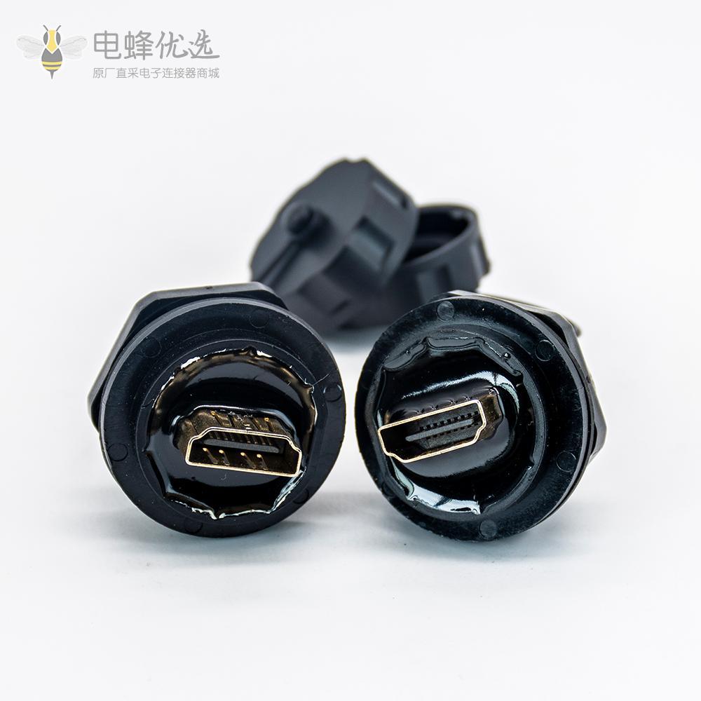 HDMI 转接头Type A母19芯转母直式插座前锁板镀金防水转接头防水转接器